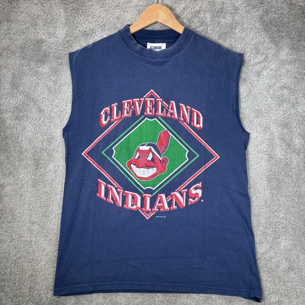 Vintage Cleveland Indians Tank Top Mens M Blue Graphic Wahoo 1997 CSA